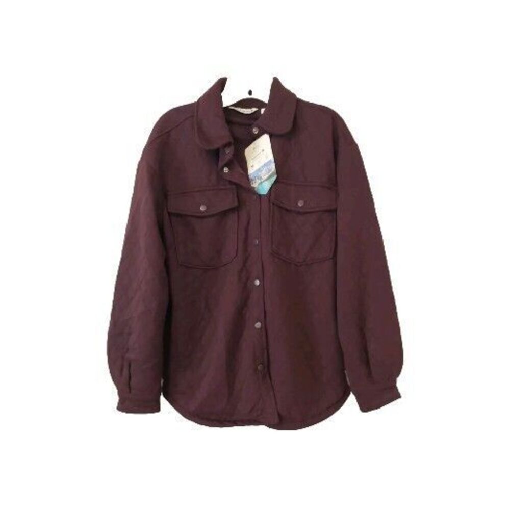 Mountain And Isles Purple Quilted Shacket Shirt Jacket Sz L Snap Front Pockets